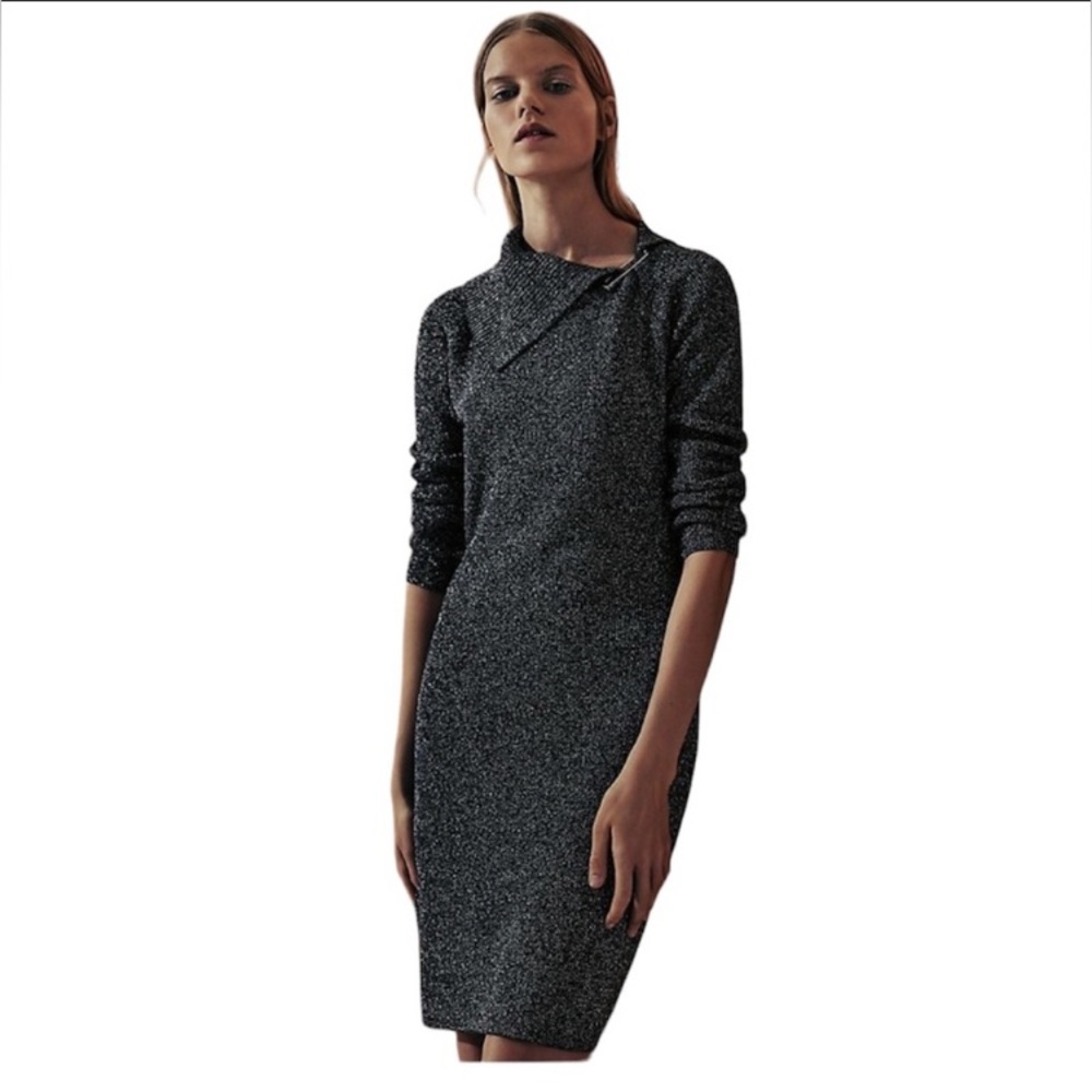 Calvin Klein Women’s Black Silver Metallic Heavy Knit sweater dress Sz. L NWOT
